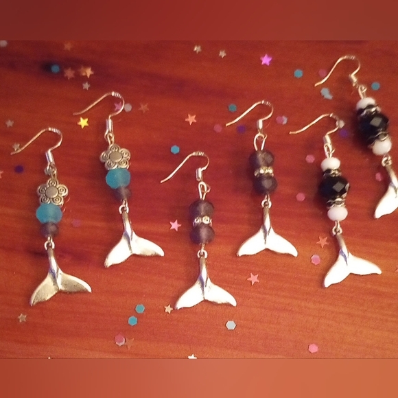 Nautical Sea Life Ocean Beaded Charm Earrings Unique Sparkly Handmade - Picture 10 of 12